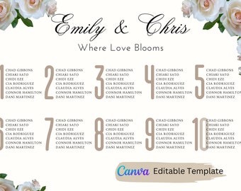 結婚式の座席表テンプレート、Canva テンプレート、ガーデン ウェディングの座席表、デジタル ダウンロード