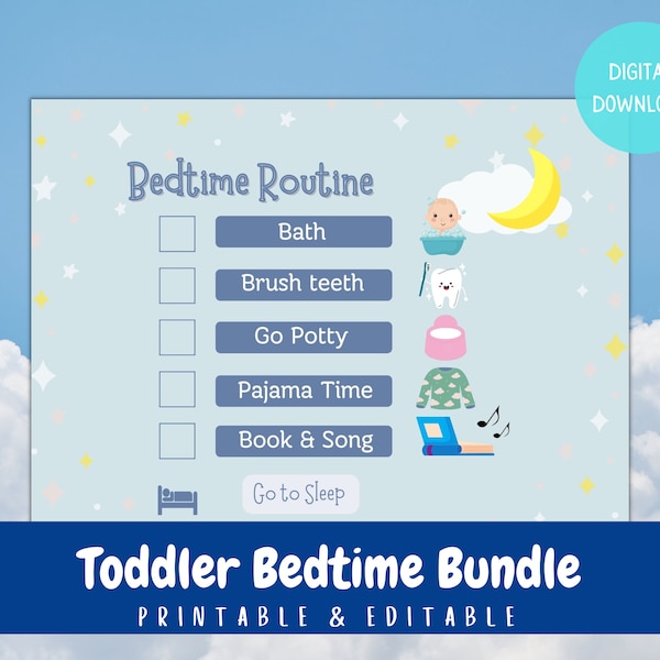 Toddler Sleep Bedtime Bundle | Five Pack | Reward Chart | Progress Tracker | Kids Stay in Bed | Bedtime Rules | Bedtime Pass | Quiet Time