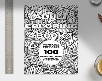 100 Adult Coloring Pages - Black and white geometric, floral, simple & elaborate designs. Instant download printable pdf coloring book.