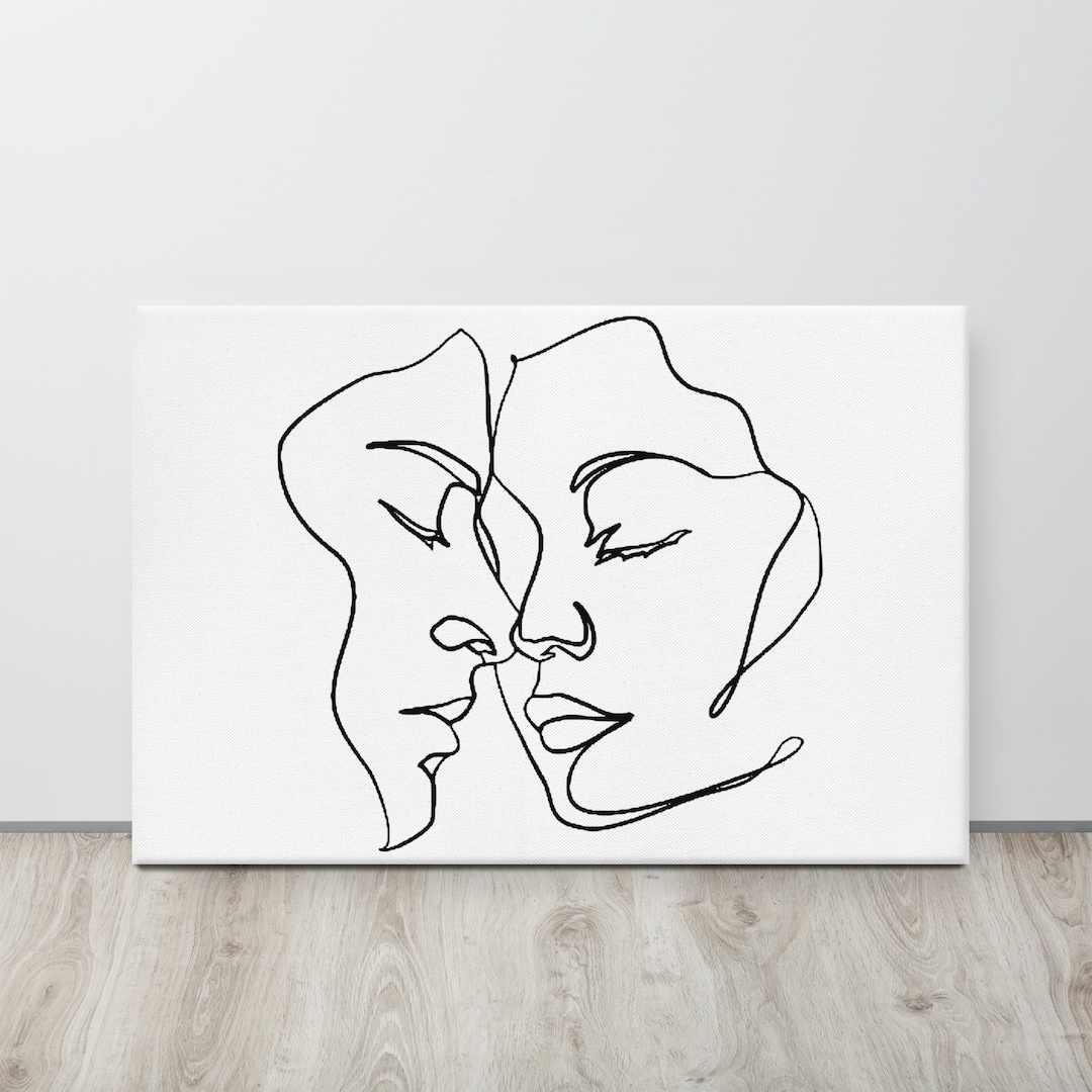 Couple Romantic Wall Art Black and White Monoline Sketch Etsy