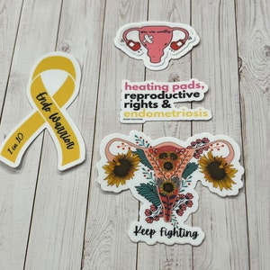 Endometriosis Awareness Sticker Pack (4), Chronic Illness Gift, Yellow Ribbon, Endo Warrior, Endo Strong, Awareness Ribbon, Feminist Sticker