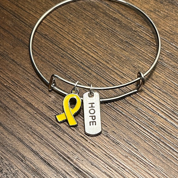 Endo Bangle Bracelet, Endometriosis Bracelets, Endo Ribbon, Strong Women, Endometriosis Jewelry, Endo Awareness, Yellow Ribbon Awareness