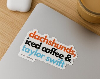 Sticker teckel, teckel moeder cadeau, koffie, vinylsticker, waterdichte hondsticker, sticker ijskoffie, sticker hond moeder, stickers hond moeder, sticker tijdperken