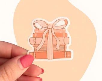 Pink Books and Bows Stack Sticker, Waterproof Vinyl