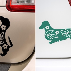 Floral Dachshund Car Decals, Long Hair Floral Dachshund, Short Hair Floral Dachshund, Dachshund Mom Decal, Dog Car Decal, Doxie Car Sticker