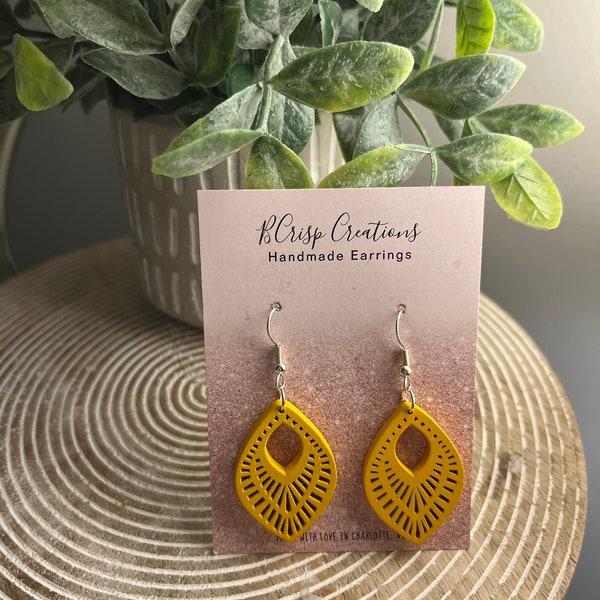 Yellow Wood Vintage Earrings, Tear Drop, Gifts for Her, Yellow Wood Earrings, Vintage, Lightweight Earrings, Boho Earrings, Boho Style