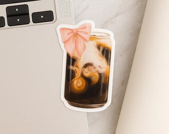 Iced Coffee Sticker | Pink Bow, Kawaii Vinyl Decal