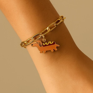 Dachshund Hot Dog Dangle Bracelet, Dachshund Bracelets, Doxie Mama, Dachshunds, Dachshund Bracelet, Dog Mom Gift, Dachshund Mom Gift
