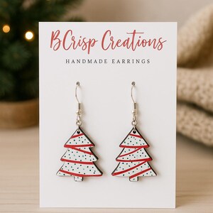Christmas Tree Snack Cake Wood Earrings, Tree Earrings, Christmas Earrings, Festive Earrings, Holiday Earrings, Dangle Earrings, Xmas Trees