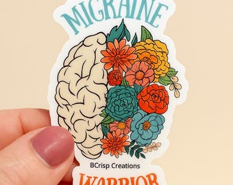 Migraine Warrior Vinyl Sticker, Floral Brain, Chronic Illness Gift