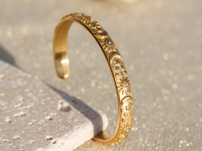 Sun Moon Stars Cuff Braceletcelestial Cuff Etsy