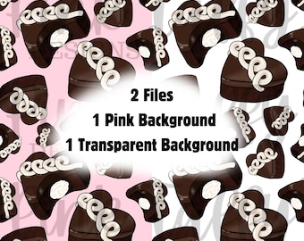 Herzförmige Snack Kuchen Schokolade Zuckerguss nahtlose Datei Design sich wiederholendes Muster transparent Digitaldruck Papier Hintergrund Sweets valentines