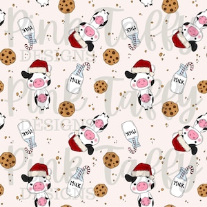 Biscuits de Noël père Noël vache fichier sans couture au lait motif répétitif motif ferme pays animaux vacances genre nuetral impression numérique tissu mignon