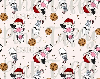 Weihnachten Nikolaus Kuh Kekse Milch nahtlose Datei Design sich wiederholendes Muster Bauernhof Land Tier Urlaub Geschlecht Nuetral Digitaldruck Stoff niedlich