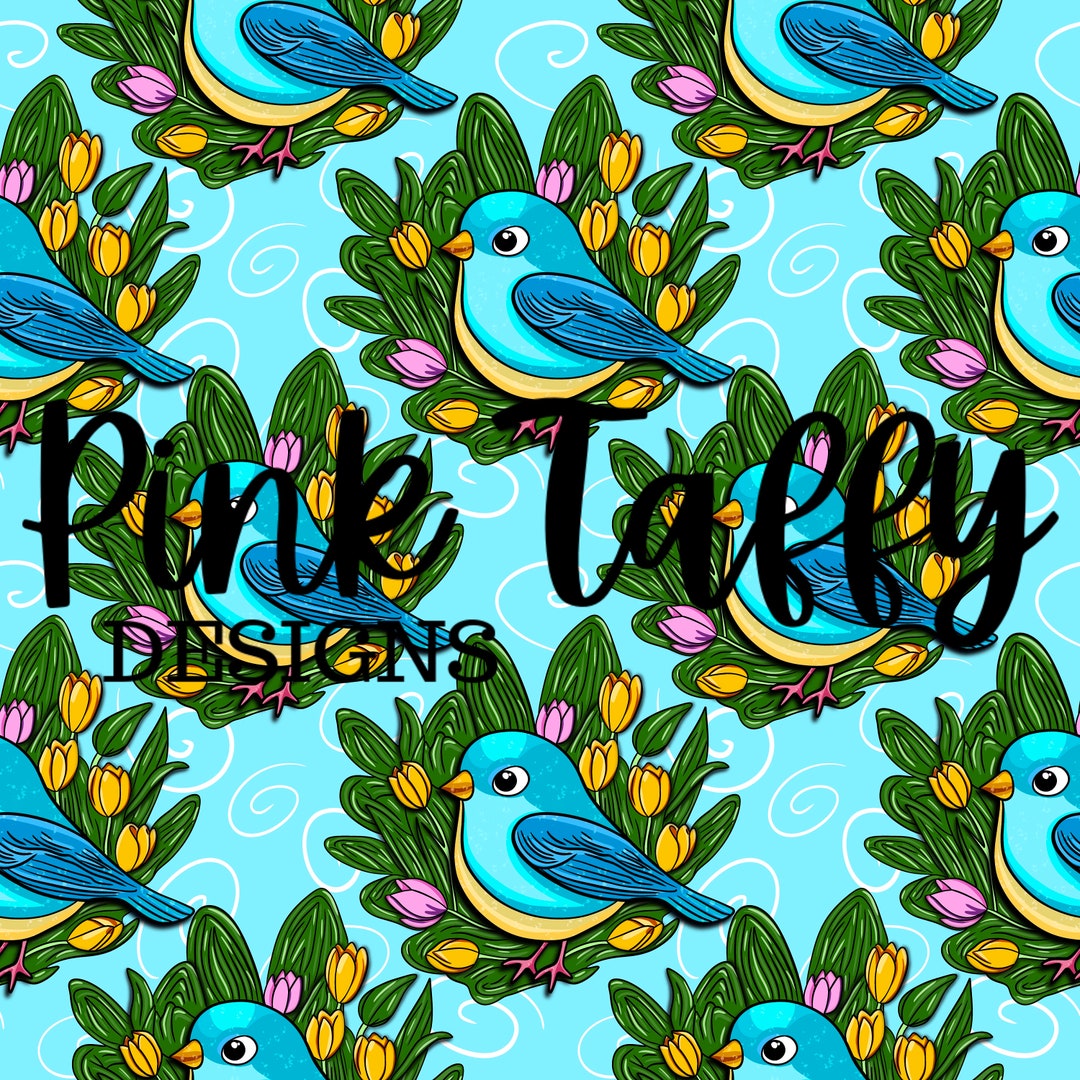 Spring Blue Birds Seamless File Design Repeating Pattern Sweet Flowers ...