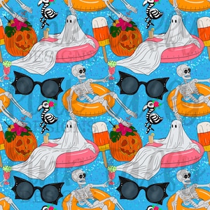 Sommar sommarween spöke Halloween skelett pumpa fladdermus solglasögon sömlös fil design upprepande mönster digital bakgrund papper utskrift pool