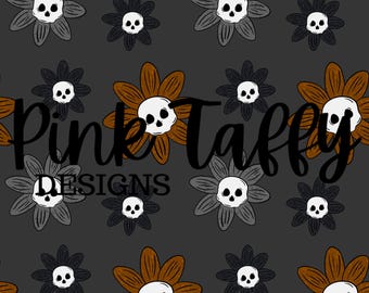 Gruselige niedliche Totenkopf Blumen Halloween Urlaub Spaß nahtlose Datei Design sich wiederholendes Muster Digitaldruck Hintergrundpapier
