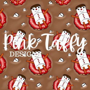 Naadloos bestand ontwerppatroon herhalende marshmallow donut man schattige warme chocolademelk chocolade Kerst Winter drankje warme, gezellige achtergrond digitaal