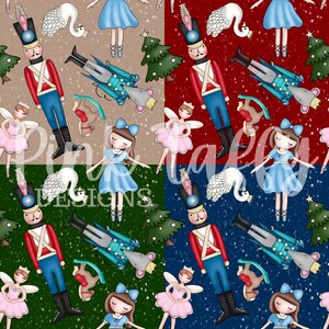 5 fundo arquivo sem costura padrão de design quebra-nozes rato rei açúcar ameixa fada balé bailarina cisne cavalo de balanço papel digital natal