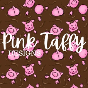 Muddy piggies farm animal cute country mud pig piglet piggy pink brown seamless file design pattern repeating background paper digital
