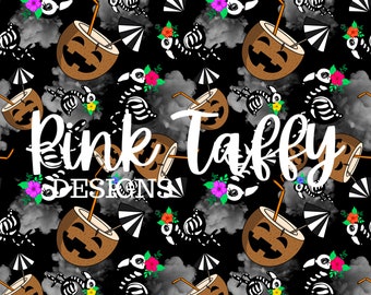 Halloween Skeleton flamingos pumpkin coconut tropical creepy cute Hawaiian October fun seamless file design pattern digital paper background