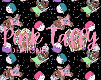 2 Dateibündel nahtloses Design sich wiederholendes Muster Lebkuchen Weihnachten Zuckerstreusel Zuckerguss Gummitropfen Backen Digitaldruck Hintergrundstoff