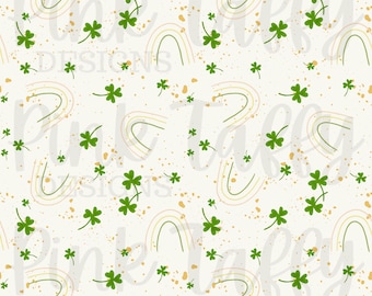St Patrick's day nahtloses Dateidesign, sich wiederholendes Muster zierliche Kleeblätter Regenbögen Gold Urlaub süßer Kobold Topf Glück Digitaldruck