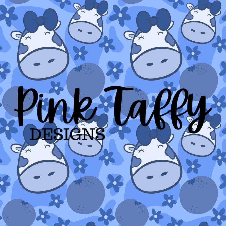 Blueberry Cow Blue Milk Cute Bow Flowers Seamless File Design Etsy