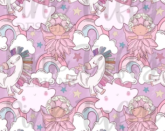 Fee Einhorn Regenbogen Sterne Wolken Glitzer nahtlose Datei Design-Muster wiederholen Digitaldruck Stoff Papier Hintergrund girly niedlich Pastell
