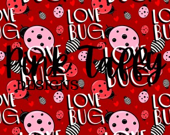 Love bug Valentine’s Day lady bug stripes polka dots Red pink black seamless file design repeating digital paper background sweet cute