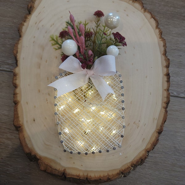 Fairy lights string art jar with flowers