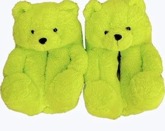 Teddy Bear Slippers House Shoes women's (Lime Green)