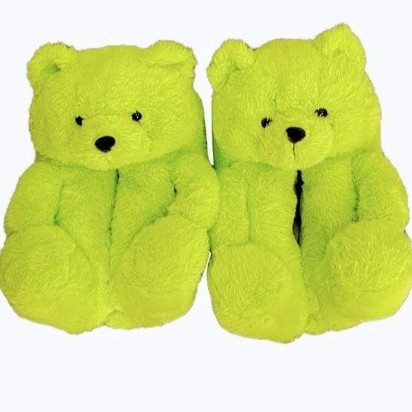 Teddy Bear Slippers House Shoes women's (Lime Green)