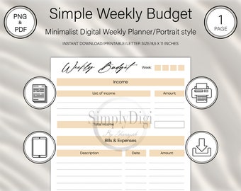 Weekly Budget, 2023 digital planner, Income Tracker, Budget tracker, Digital Planner, Printable budget, Instant Download
