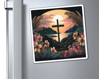 Christian Cross Sunrise Kitchen Magnet, Aanmoediging Sticker, Bevestiging Sticker, Christelijk Keuken Decor
