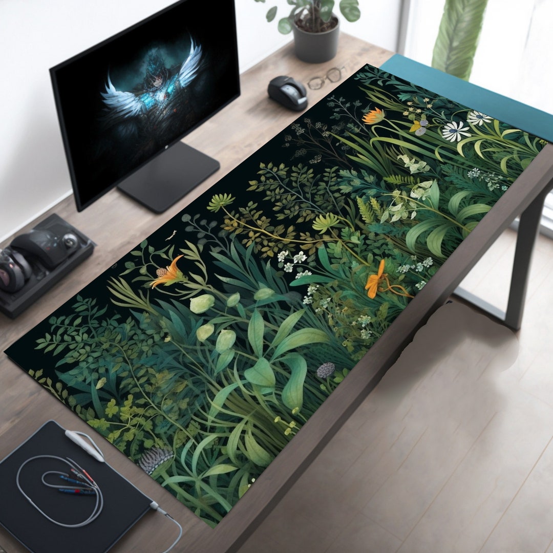 Botanical Mouse Pad, Floral Desk Mat, Dark Cottagecore Mat, Vintage