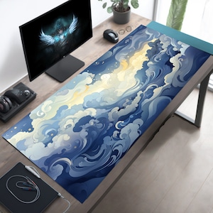 Pastell Blau Kawaii Himmel Schreibtischmatte, niedliche Schreibtisch Dekor, Pastell Blau Schreibtischmatte, Kawaii Maus Unterlage, Anime Schreibtischunterlage, Lofi Mausmatte XL XXL