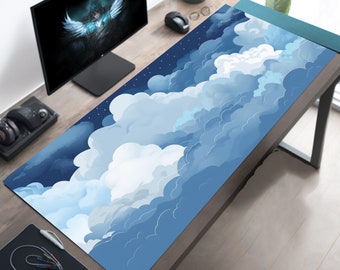 Blue and White Puffy Clouds Deskmat, Kawaii Desk Mat, Cute Mouse Pad, Aesthetic Mousepad, Blue Desk Pad, Kawaii Office Decor