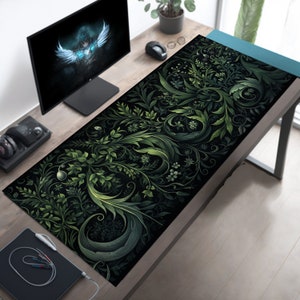 William Morris Style Extended Mouse Pad: Botanical Desk Decor