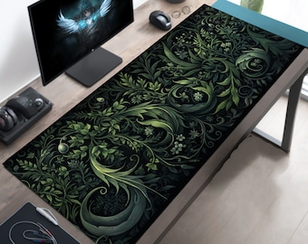 Aesthetic Extended Large Mouse Pad - William Morris Style Botanical Desk Decor - Cute & Extra Large Non-Slip Mousepad for Home or Office