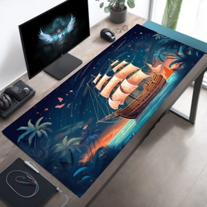 Tapis de bureau bateau pirate pastel : tapis de souris océan océan nautique