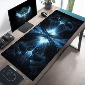 Celestial Dream: Blue & Black Geometric Abstract Workstation Mat