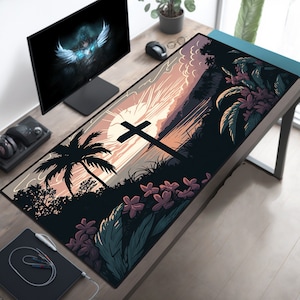 Cross Art Deskmat Cross Mousepad XL Bible Mouse Pad Beach Cross Desk Mat Biblical Desk Pad Christian Mousemat Keyboard Computer Mat
