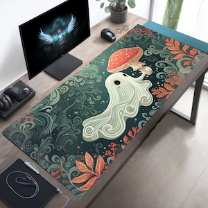 Kawaii Ghost Desk Mat: Mushroom Umbrella, Anime Gaming Mousepad