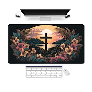 Hawaiian Cross Art Cross Mousepad XL Bible Mouse Pad Beach Cross Desk Mat Biblical Desk Pad Christian Mousemat Keyboard Computer Mat