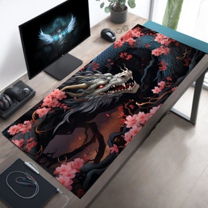 Sakura Dragon Gaming Mousepad XL, Gaming Desk Mat,   Playmat, Large Desk Pad, XXL Gaming Deskmat, Gift for Gamers, Extended
