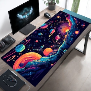 Galactic Explorer Desk Pad: Unleash Your Inner Astronaut with our Planet and Starry Desk Mat