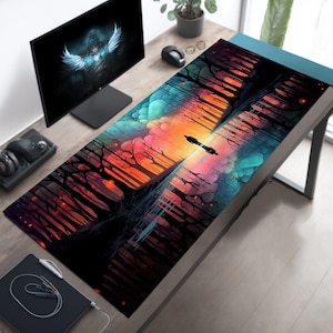 Enchanted Forest Desk Mat, Nature Landscape Mouse Pad, XL Mystic Gaming Desk Pad, Cute Kawaii Deskmat, Extra Large Aesthetic Decor