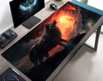 Giant Wolf Fantasy Desk Mat, Extended Large Mouse Pad, XL Gaming Mousepad with Non-Slip Bottom
