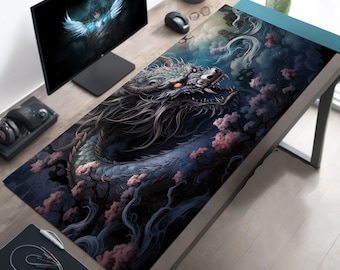 Japanese Dragon Desk Mat, Chinese Dragon Mousepad, Asian Mouse Pad, xxl Gaming Deskmat, Japanese Desk Mat XL, RGB Gaming Deskmat